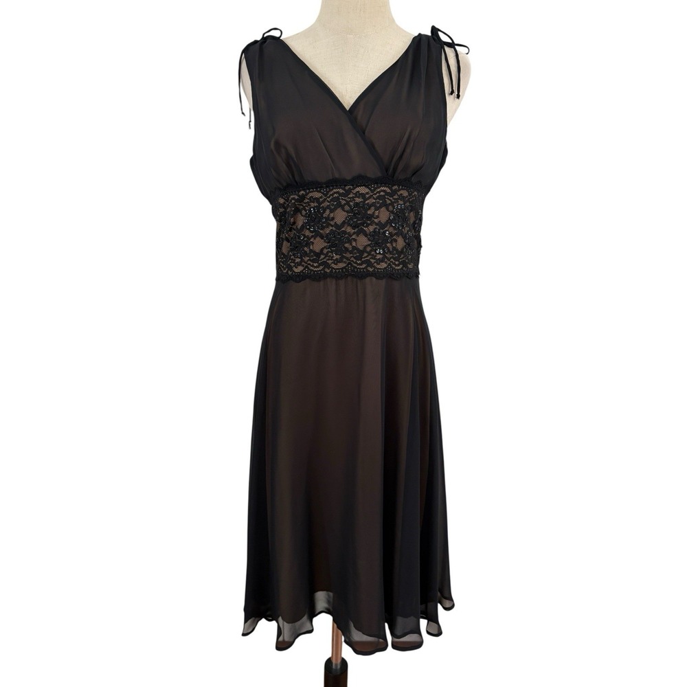 Vtg Y2K Connected Babydoll Dress Women 8P Black Lace Trim Sheer Fairy Whimsigoth